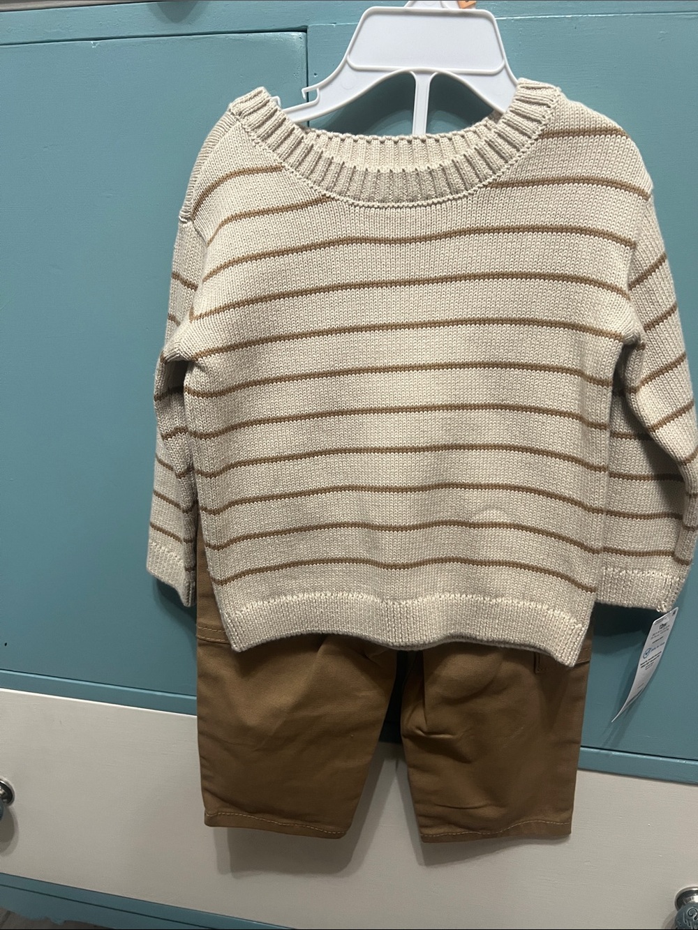Carter's Cream & Tan Striped Crewneck Kids Matching Set